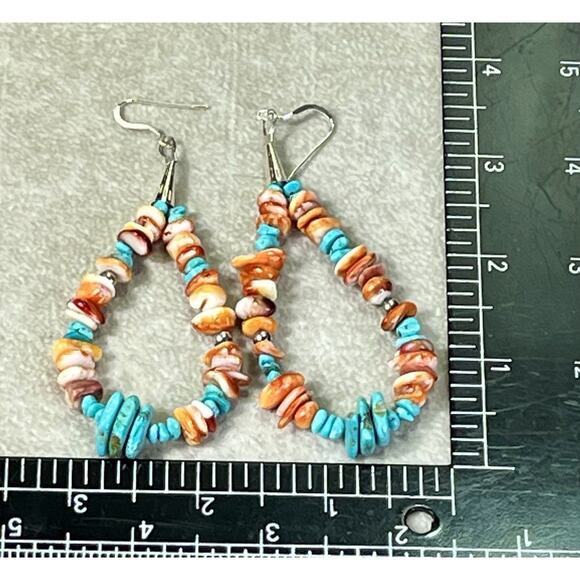 Native American Loop Dangle Earrings 925 Santo Domingo Kewa Pueblo Spiny Oyster - Picture 11 of 12